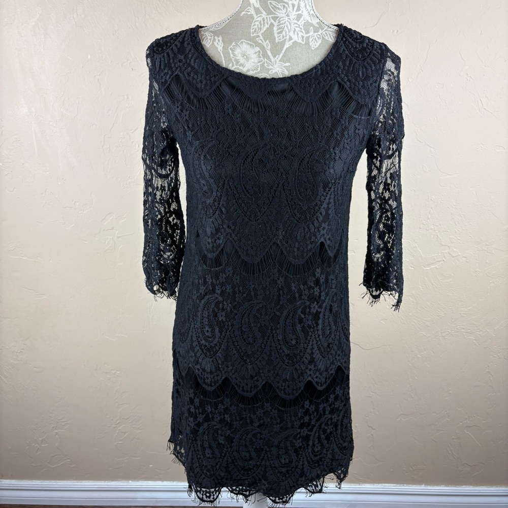Charlotte Russe Black Lace Crochet Dress 3/4 Sleeves Women’s size medium